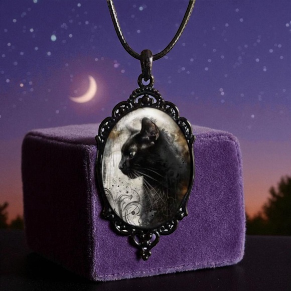 Black Cat cameo pendant necklace. New. - Picture 5 of 9